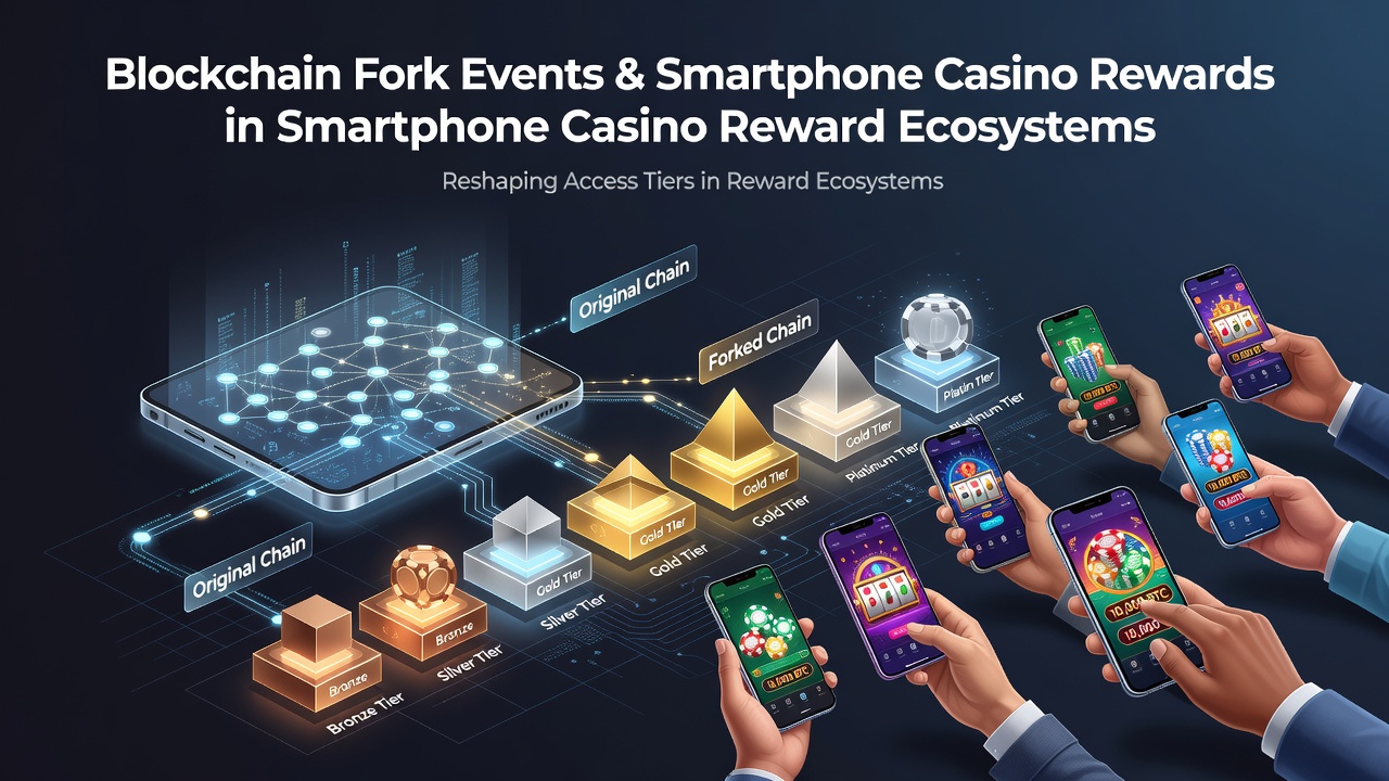 Smartphone displaying casino reward tiers during a blockchain network split with tier progression indicators highlighted