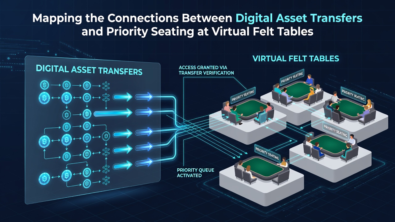 Diagram of blockchain transaction flow connecting to mobile virtual table priority system