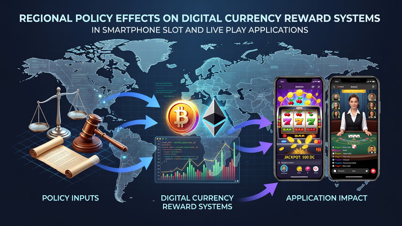 Regional policy impacts on mobile gaming reward structures shown through smartphone interfaces and digital currency symbols