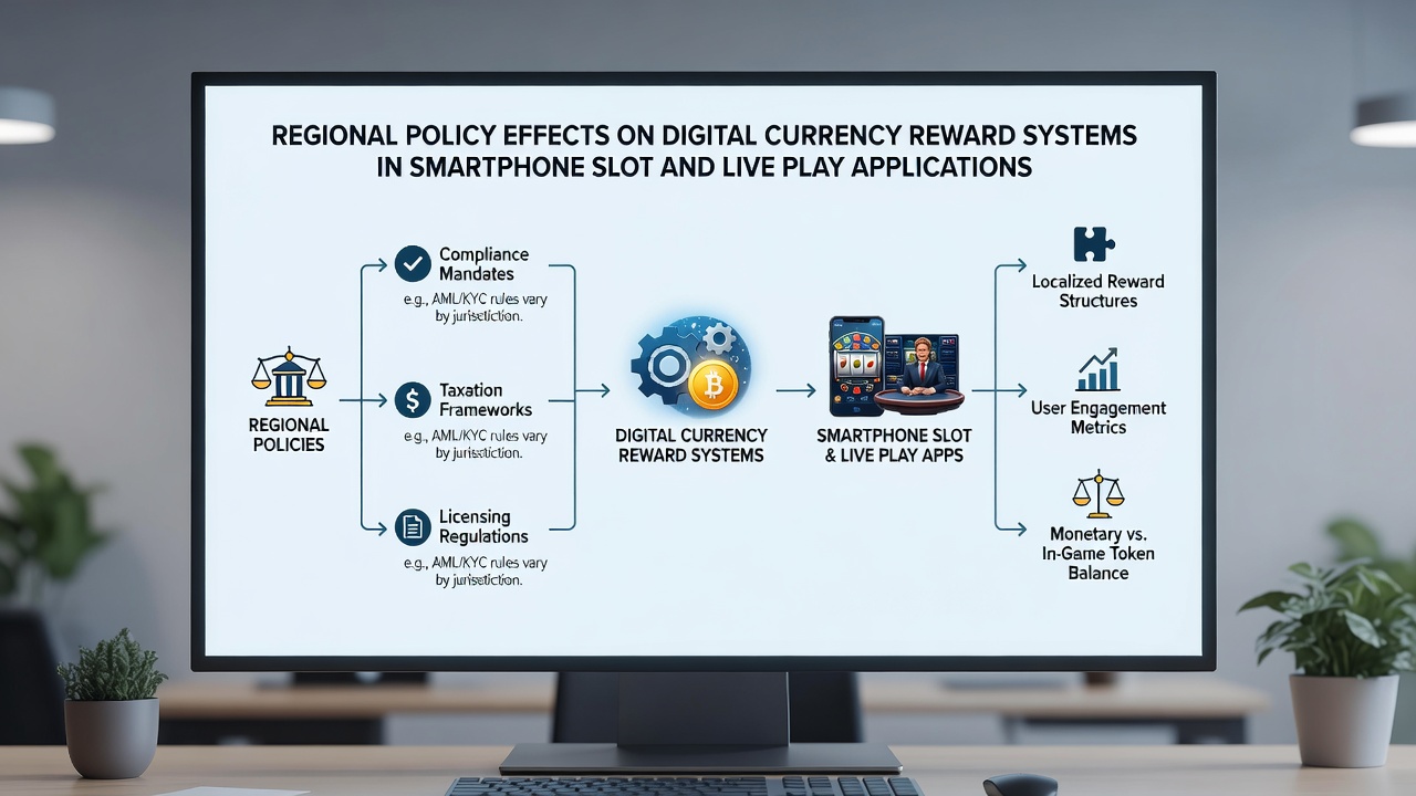 Smartphone screen displaying layered digital currency reward tiers influenced by regional regulations