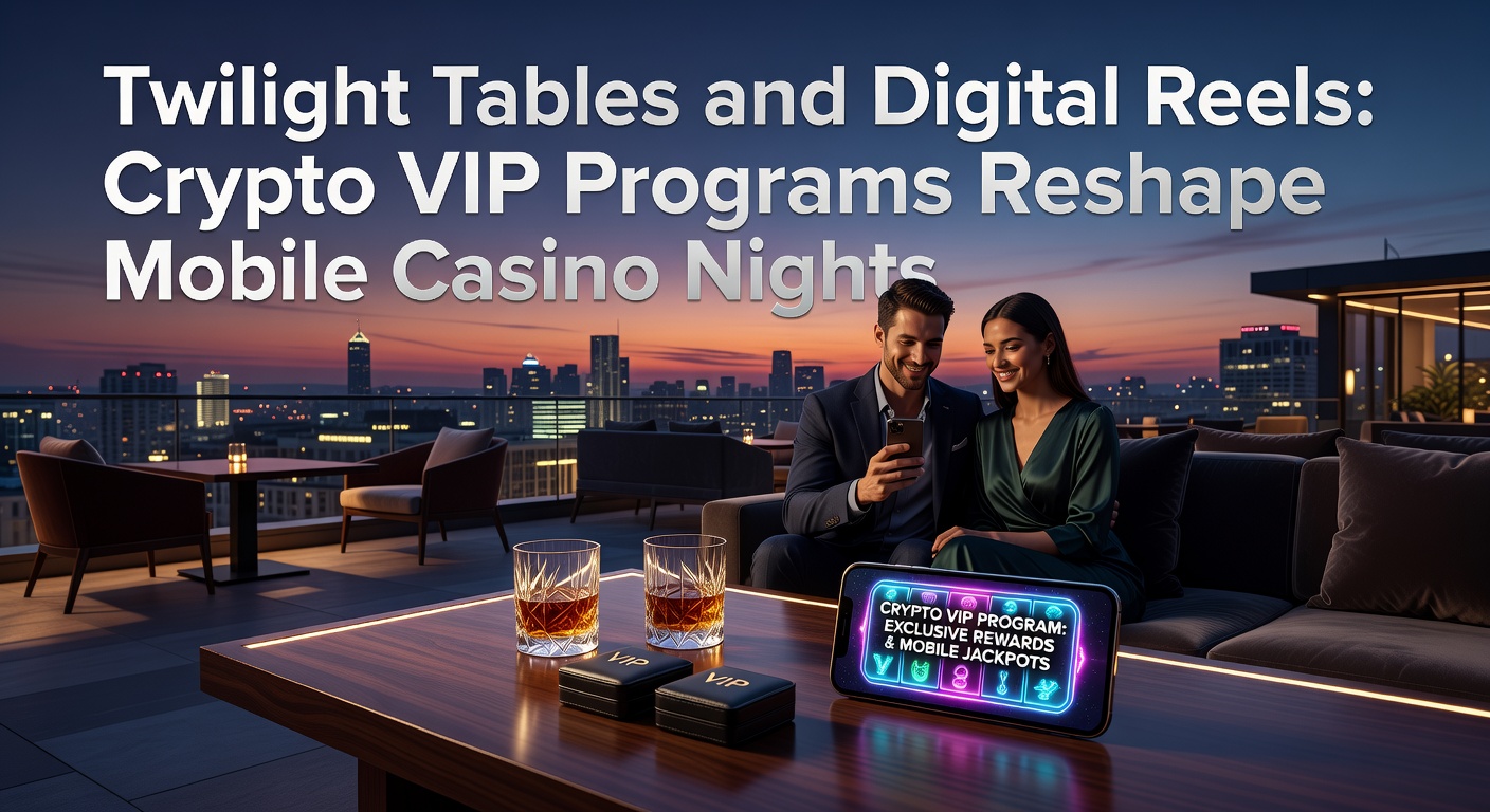 Vibrant mobile screen displaying twilight-themed live dealer blackjack table with crypto VIP badges glowing in purple hues